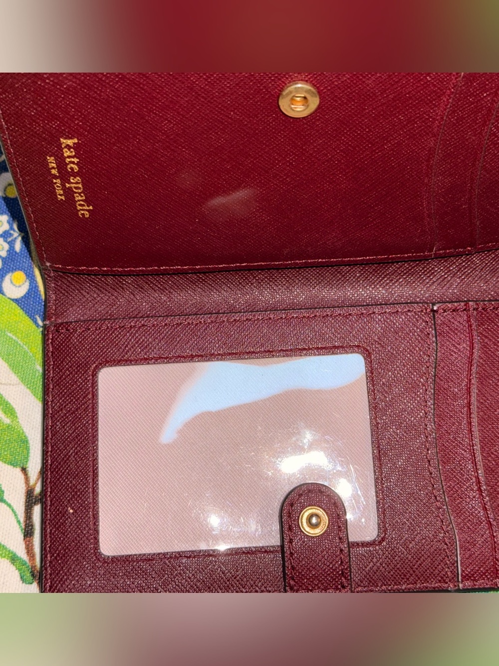kate spade Burgundy Saffiano Leather Zip Card Wallet with Gold Hardware - Picture 4 of 7